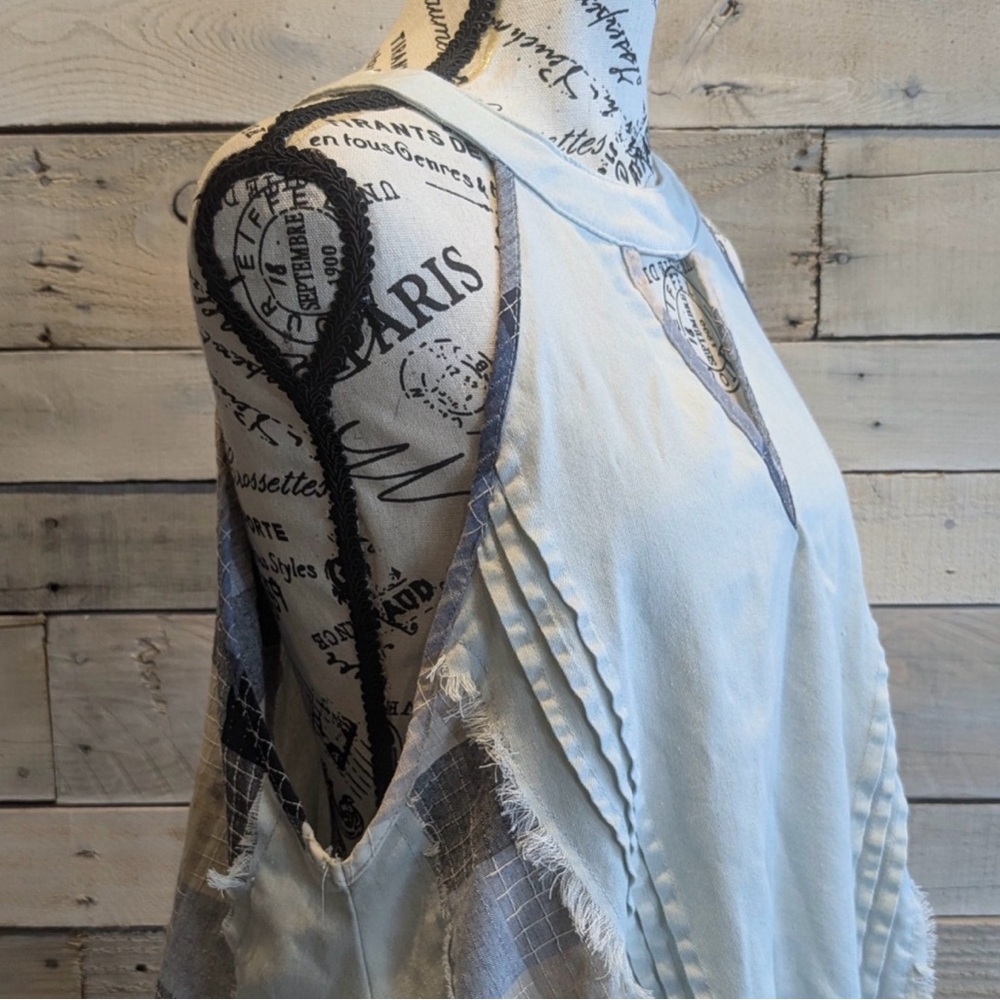 POL Distressed Denim Patchwork Halter Top Sz M - image 3
